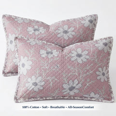 Premium Quilted Bedspread Set with Pillow Covers | Floral Printed Bed Cover | RVS Decor (Lavender)