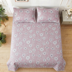 Premium Quilted Bedspread Set with Pillow Covers | Floral Printed Bed Cover | RVS Decor (Lavender)
