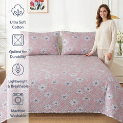 Premium Quilted Bedspread Set with Pillow Covers | Floral Printed Bed Cover | RVS Decor (Lavender)
