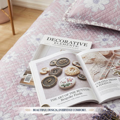 Premium Quilted Bedspread Set with Pillow Covers | Floral Printed Bed Cover | RVS Decor (Lavender)
