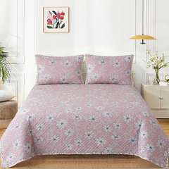 Premium Quilted Bedspread Set with Pillow Covers | Floral Printed Bed Cover | RVS Decor (Lavender)