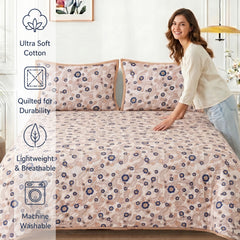 Premium Reversible Quilted Bedspread Set with 2 Pillow Covers | Lightweight Microfiber Bed Cover | All Season Floral Printed Bedding