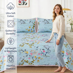 Premium Reversible Quilted Bedspread Set with 2 Pillow Covers | Lightweight Microfiber Bed Cover | All Season Floral Printed Bedding