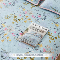 Premium Reversible Quilted Bedspread Set with 2 Pillow Covers | Lightweight Microfiber Bed Cover | All Season Floral Printed Bedding