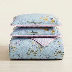 Premium Reversible Quilted Bedspread Set with 2 Pillow Covers | Lightweight Microfiber Bed Cover | All Season Floral Printed Bedding