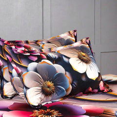 Luxury 7D Floral Bedsheet with Pillow Covers β Premium Soft Double Bed Sheet | Elegant Black Flower Printed Bedding Set for Bedroom Decor