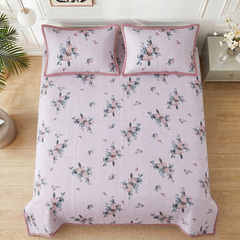 Premium Reversible Quilted Bedspread Set with 2 Pillow Covers | Lightweight Microfiber Bed Cover | All Season Floral Printed Bedding (Pink)