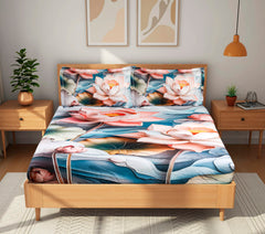 Luxury 7D Floral Bedsheet with Pillow Covers β Premium Soft Double Bed Sheet | Elegant Flower Printed Bedding Set for Bedroom Decor