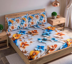 Luxury 7D Floral Bedsheet with Pillow Covers β Premium Soft Double Bed Sheet | Elegant Flower Printed Bedding Set for Bedroom Decor