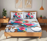 Luxury 7D Floral Bedsheet with Pillow Covers – Premium Soft Double Bed Sheet | Elegant Flower Printed Bedding Set for Bedroom Decor