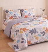 Multicolor Leaf Print Reversible Comforter Set with Pillow Covers – Soft Microfiber Double Bed Quilt