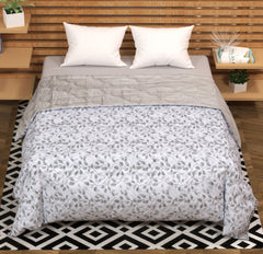Modern White Leaf Reversible Comforter – Double Bed Quilt | Lightweight All Season Bedding