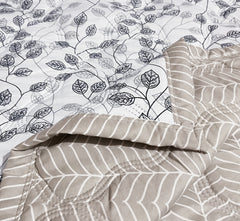 Modern White Leaf Reversible Comforter – Double Bed Quilt | Lightweight All Season Bedding