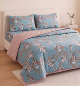 Royal Blue Mughal Print Comforter Set – Ethnic Reversible Quilt for Double Bed