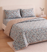Minimal Grey Floral Comforter Set – Soft Printed Reversible Quilt for Double Bed
