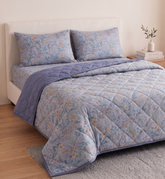 Lavender Floral Comforter Set – Luxury Reversible Quilt for Double Bed