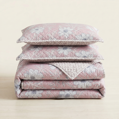 Premium Quilted Bedspread Set with Pillow Covers | Floral Printed Bed Cover | RVS Decor (Lavender)