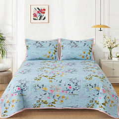 Premium Reversible Quilted Bedspread Set with 2 Pillow Covers | Lightweight Microfiber Bed Cover | All Season Floral Printed Bedding