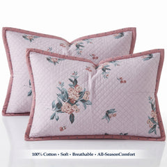Premium Reversible Quilted Bedspread Set with 2 Pillow Covers | Lightweight Microfiber Bed Cover | All Season Floral Printed Bedding (Pink)