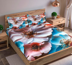 Luxury 7D Floral Bedsheet with Pillow Covers – Premium Soft Double Bed Sheet | Elegant Flower Printed Bedding Set for Bedroom Decor