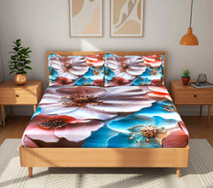 Luxury 7D Floral Bedsheet with Pillow Covers – Premium Soft Double Bed Sheet | Elegant Flower Printed Bedding Set for Bedroom Decor