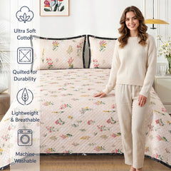 Premium Quilted Bedspread Set with Pillow Covers | Floral Printed Bed Cover | RVS Decor