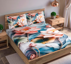 Luxury 7D Floral Bedsheet with Pillow Covers – Premium Soft Double Bed Sheet | Elegant Flower Printed Bedding Set for Bedroom Decor