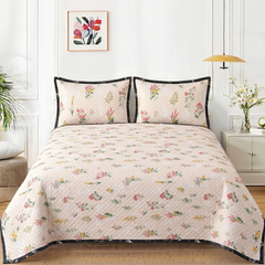Premium Quilted Bedspread Set with Pillow Covers | Floral Printed Bed Cover | RVS Decor