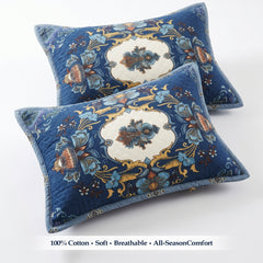 Premium Quilted Bedspread Set with Pillow Covers | Floral Printed Bed Cover | RVS Decor (Blue)