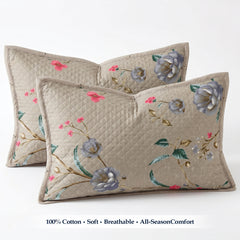 Premium Quilted Bedspread Set with Pillow Covers | Floral Printed Bed Cover | RVS Decor (Grey)