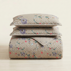 Premium Quilted Bedspread Set with Pillow Covers | Floral Printed Bed Cover | RVS Decor (Grey)
