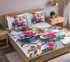 Luxury 7D Floral Bedsheet with Pillow Covers – Premium Soft Double Bed Sheet | Elegant Flower Printed Bedding Set for Bedroom Decor