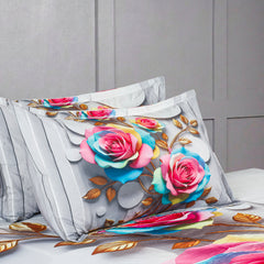 Luxury 7D Floral Bedsheet with Pillow Covers – Premium Soft Double Bed Sheet | Elegant Flower Printed Bedding Set for Bedroom Decor