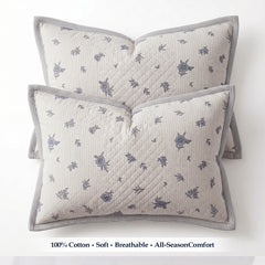 Premium Quilted Bedspread Set with Pillow Covers | Floral Printed Bed Cover | RVS Decor (Cream)