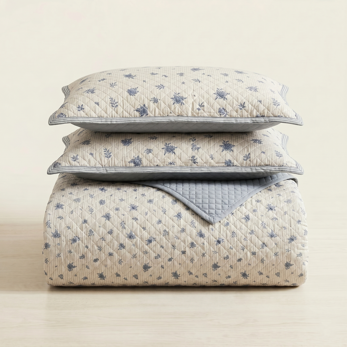 Premium Quilted Bedspread Set with Pillow Covers | Floral Printed Bed Cover | RVS Decor (Cream)
