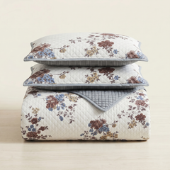Premium Quilted Bedspread Set with Pillow Covers | Floral Printed Bed Cover | RVS Decor (White)