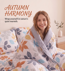 Multicolor Leaf Print Reversible Comforter Set with Pillow Covers – Soft Microfiber Double Bed Quilt