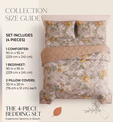 Elegant Beige Floral Comforter Set – Vintage Style Reversible Quilt for Double Bed