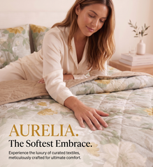 Elegant Beige Floral Comforter Set – Vintage Style Reversible Quilt for Double Bed