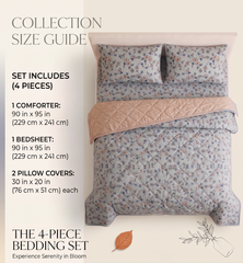 Minimal Grey Floral Comforter Set – Soft Printed Reversible Quilt for Double Bed
