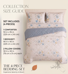White & Blue Floral Comforter Set – Fresh Printed Reversible Quilt for Double Bed