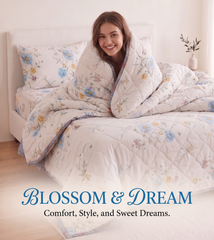 White & Blue Floral Comforter Set – Fresh Printed Reversible Quilt for Double Bed