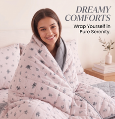 Soft Pink Minimal Print Comforter Set – Lightweight Reversible Quilt for Double Bed