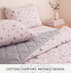 Soft Pink Minimal Print Comforter Set – Lightweight Reversible Quilt for Double Bed