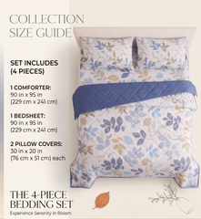 Blue Grey Botanical Comforter Set – Modern Reversible Quilt for Double Bed