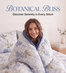 Blue Grey Botanical Comforter Set – Modern Reversible Quilt for Double Bed