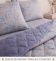 Lavender Floral Comforter Set – Luxury Reversible Quilt for Double Bed