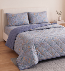 Lavender Floral Comforter Set – Luxury Reversible Quilt for Double Bed